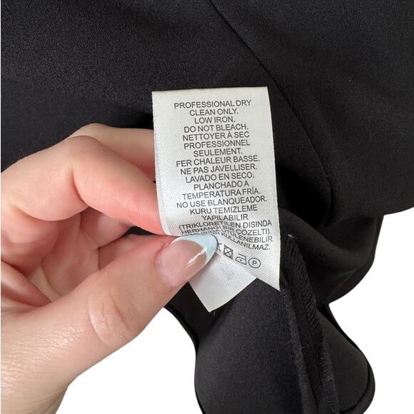 Tibi Structured Crepe V‎ Neck Ruffle Top Black Small Basic Staple Minimal Luxury - Picture 8 of 11